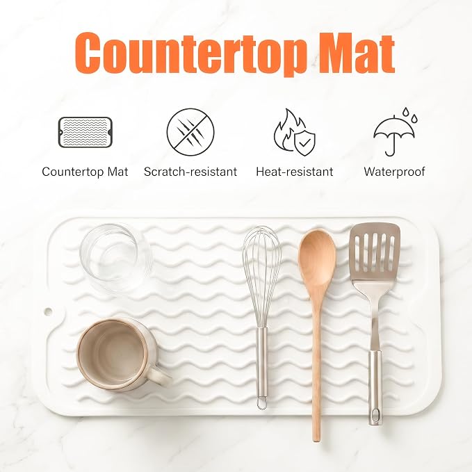 MicoYang Silicone Dish Drying Mat for Multiple Usage,Easy clean,Eco-friendly,Heat-resistant Silicone Mat for Kitchen Counter or Sink,Refrigerator or Drawer Liner White S 12 inches x 6 inches