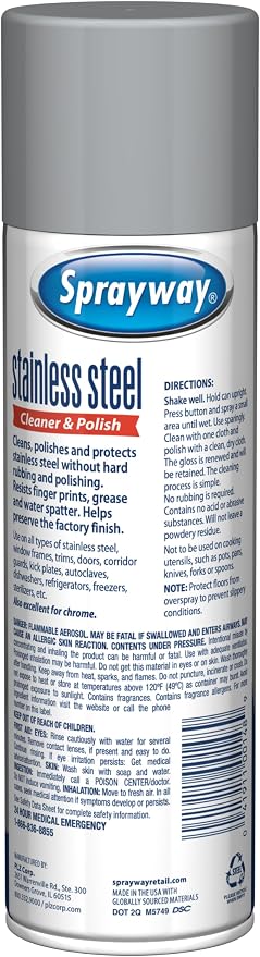Sprayway Stainless Steel Cleaner Aerosol Spray (Water-Based), 15oz, Pack of 6 | Cleans, Polishes, Protects | Resists Fingerprints | Ideal for All Stainless Steel Appliances & Surfaces