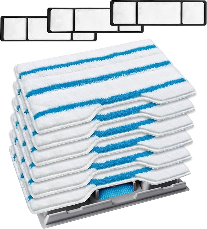 KEEPOW Reusable Mop Replacement Pads Compatible with Shark Vac Mop VM252 | VM401 VM180 VM200 VC205 VM250 QM250 VM190, Washable Vacuum Mop Pad Refills, Upgraded Dirt Chamber for Floor Mop (1+3+6 Pads)
