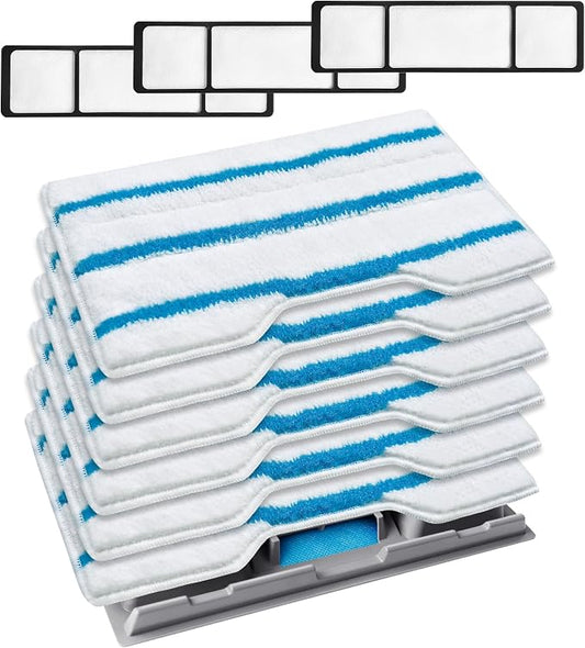KEEPOW Reusable Mop Replacement Pads Compatible with Shark Vac Mop VM252 | VM401 VM180 VM200 VC205 VM250 QM250 VM190, Washable Vacuum Mop Pad Refills, Upgraded Dirt Chamber for Floor Mop (1+3+6 Pads)