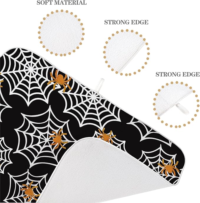 Halloween Dish Drying Mat 18x24 Inch Black Orange Golden Spider Webs Drying Mat Fall Autumn Holiday Absorbent Dish Drying Pad Dish Rack Drainer Mats for Kitchen Dining Counter