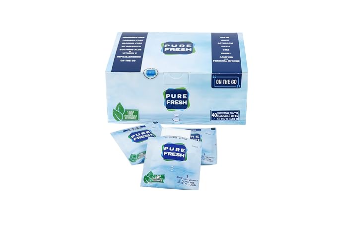 PureFresh Wet Wipes Flushable Individually Wrapped for Travel 40 Singles