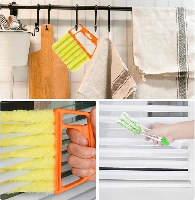 4Pcs Window Venetian Blind Cleaner Duster Tool,Venetian Washable Mini Handheld Brush,7 Fingers Dusting Cleaner and Air Vent Cleaner for Wood Blinds,Air Conditioner Vents,Fans Vents