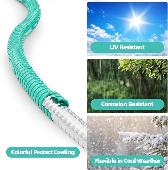 SPECILITE 50ft 304 Stainless Steel Metal Garden Hose with Nozzle (Aqua) | Puncture Resistant, Flexible, Never Kink & Tangle, Heavy Duty Water Pipe for Yard, Outdoor, Lawn