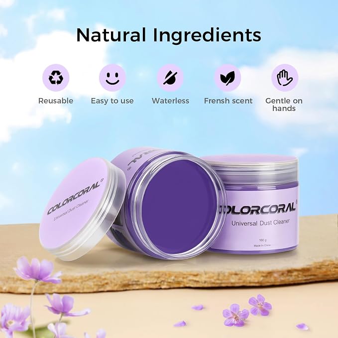 ColorCoral Cleaning Gel for Car Universal Gel Cleaner Auto Detailing Car Vent Keyboard Cleaning Putty Car Interior Cleaner Dashboard Dust Remover Putty Auto Duster Cleaning Kit 160G - Purple | Universal Cleaning gel for Car Interior electronic Detailin...