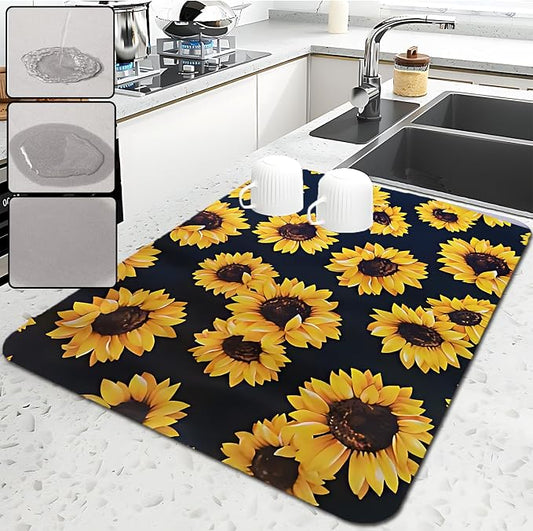 Sunflower Dish Drying Mat ,Absorbent drying Mat ,Easy Clean Dish Rug For Kitchen,Bathroom,Home,Kitchen Decor And Accessories(sunflower) (16inches*20inches)