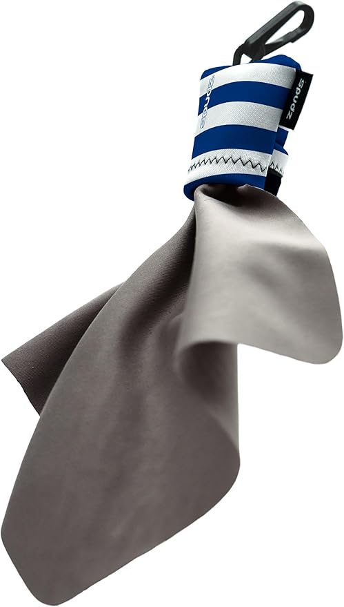 SPUDZ Ultra Microfiber Lens Cleaner with Closeable Bottom – Clip-On Pouch, Washable – for Binoculars, Scopes, Glasses, Screens | Ultra Navy Stripes, 6 x 6 Inch