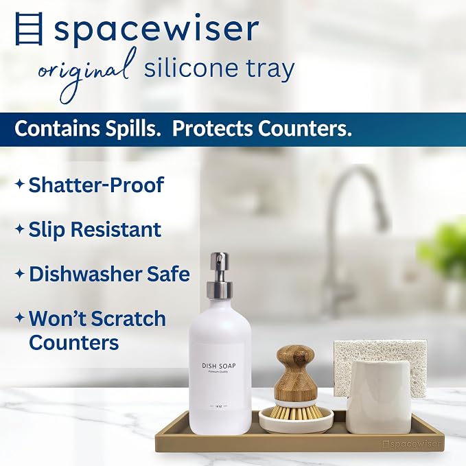 Spacewiser Countertop and Vanity Tray - 11.7" Silicone Bathroom Tray, Flexible Dish Soap Holder for Kitchen, Bathroom Counter Organizer, Shower Toilet Tank Trays Décor Accessories, Sink Makeup Mat Oil