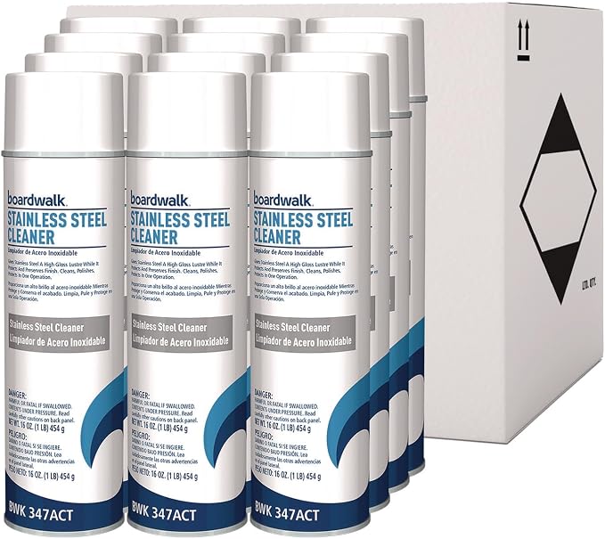 Boardwalk Stainless Steel Cleaner and Polish, Lemon, 18 oz Aerosol Spray, 12/Carton