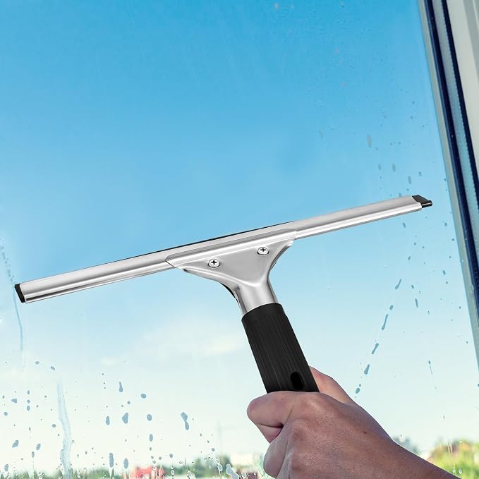 6 Pcs 12'' Professional Steel Window and Glass Squeegee with Replacement Rubber Glass Cleaning Heavy Duty Squeegee for Window Cleaning Streak Free Results