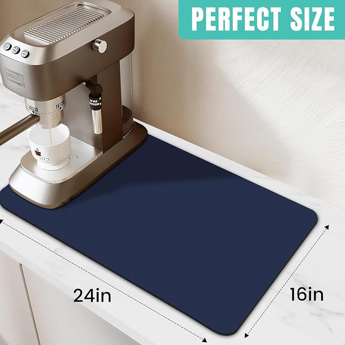 WISELIFE Coffee Mat Super Absorbent Dish Drying Mat Coffee Bar Accessories Large Drying Mats for Kitchen Counter 16" W x 24" L, Blue