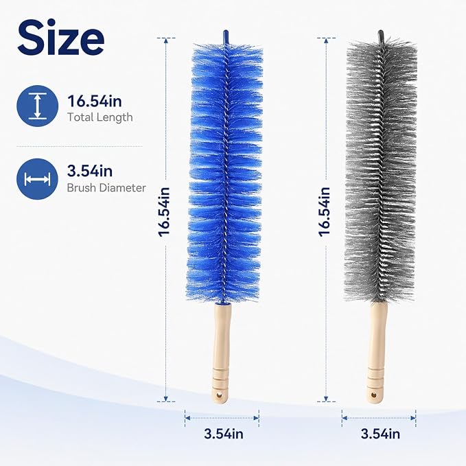 Fan Cleaning Brush, 2 Pack Bendable Microfiber Duster for Air Conditioner Vents, Car Vents & Blinds, Reusable Washable Dust Remover Tool, No-Disassembly Deep Clean (Blue + Gray)