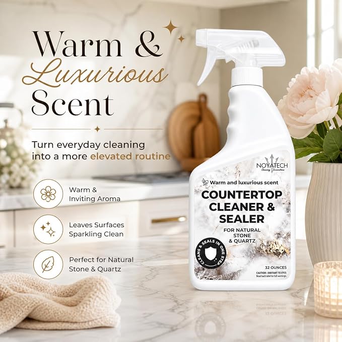 NOYATECH Countertop Cleaner & Sealer – Streak-Free Spray for Granite, Marble & Quartz | Cleans & Protects in One Step | Non-Toxic, No Film
