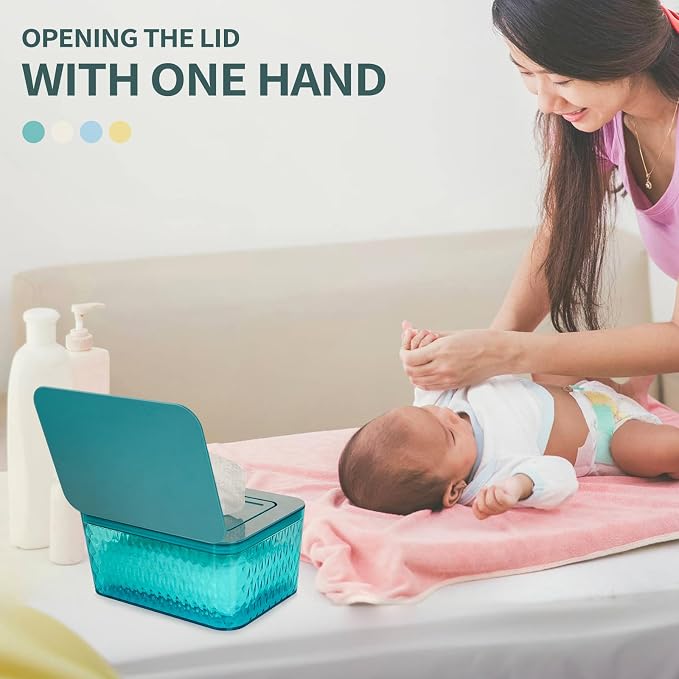 Wipes Dispenser, One-Handed Operation Wipe Holder for Baby & Adult, Seal-Designed Wipes Container for Bathroom Keep Diaper Wipes Fresh (2 Pack Green)