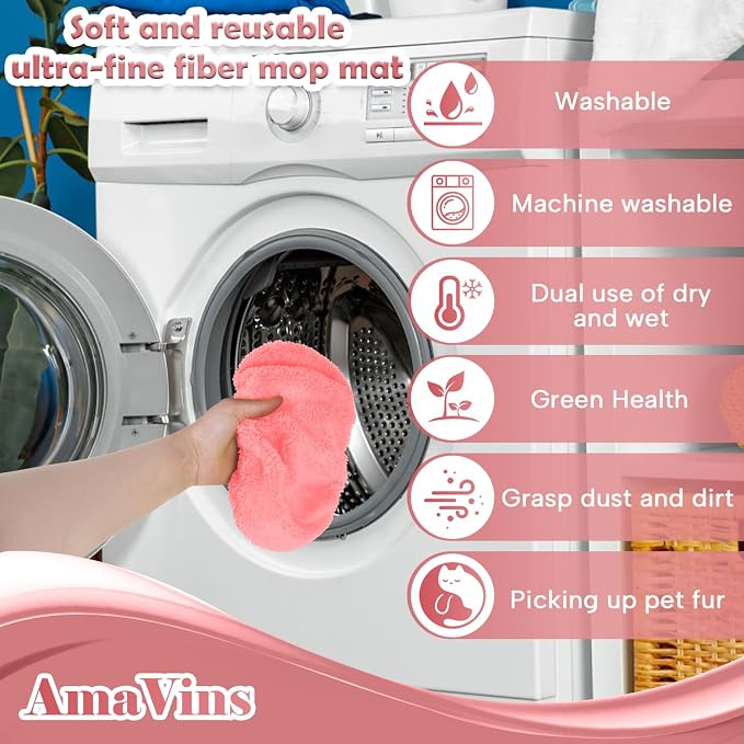 AmaVins 5 Pack Reusable Microfiber Mop Pads Compatible with Swiffer Sweeper, Wet and Dry Flat Cover, Washable Pads for Surface/Hardwood Floor Cleaning (Mop is Not Included)
