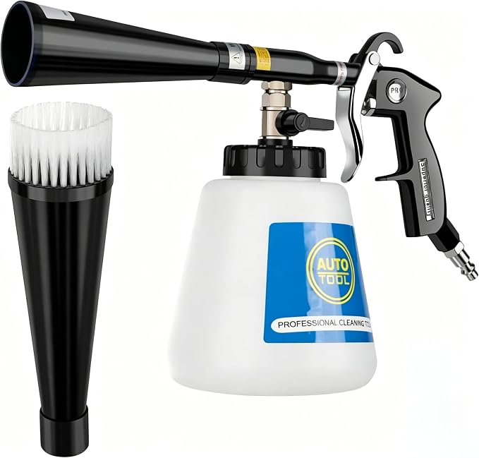 Car Cleaning Gun, Tornado Car Cleaning Gun, High-Pressure Air Blow Gun with Brass Nozzle &1L Liquid Bottle-Metal Dump Tube Works with Air Compressor for Deep Cleaning Interiors, Dirt & Dust Removal