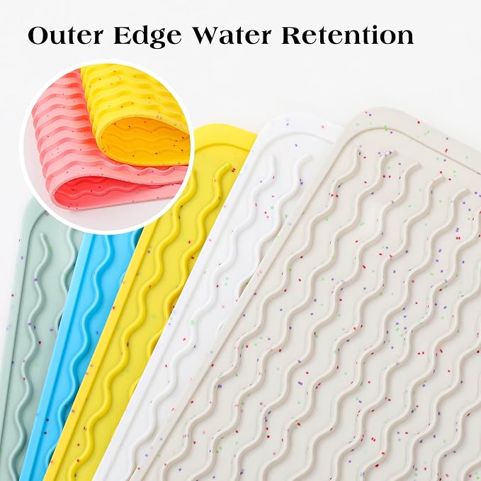 CAKETIME 2 Pack Multicolor Silicone Dish Drying Mat for Kitchen Counter Cooking Washable Placemats Coffee Station Accessories Under Sink Protector Stone Rack Trays Drain Appliance 15"x11.5" Yellow