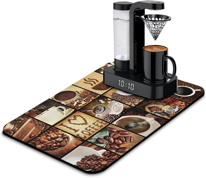 Coffee Mat 23inx15in, Anti-Slip & Waterproof Coffee Bar Accessories, Absorbent Hide Stain, Dish Drying Mat for Kitchen