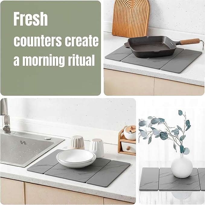 Stone Drying Mat for Kitchen Counter | 19.7"×14.7" Diatomaceous Earth Dish Drying Mat, Absorbent Drying Stone Mat for Modern Kitchen Countertop