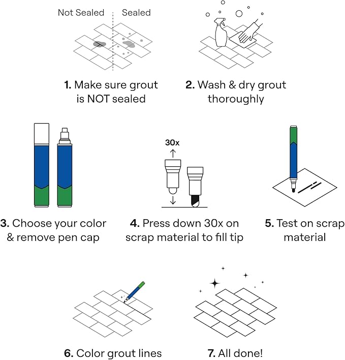 Grout Pen Light Grey Tile Grout Paint Marker - Narrow 5mm Tip (7mL) | Waterproof Grout Line Refresher for Kitchen & Bathroom, Colorant and Sealer Pens for Cleaner Looking Grout Lines - Light Grey