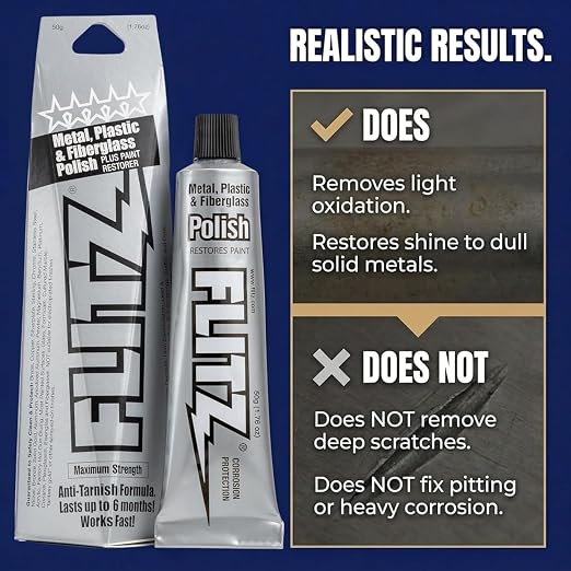 Flitz Metal Polish Paste - 1.76oz USA-Made Polish for Solid Chrome, Stainless Steel, & Aluminum - Non-Abrasive for Light Oxidation - Requires Manual Buffing - Not for Plated/Coated Surfaces (3 Pack)