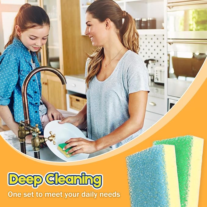 LAUNDRYLUX Scrub Sponge, Dual-Sided Temperature-Responsive Scrubber - Non-Scratch - Multipurpose Dish Sponges for Kitchens, Bathrooms, and Outdoor Use - 8 Pack