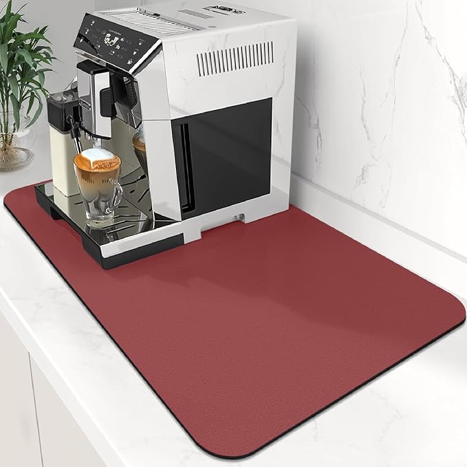WISELIFE Coffee Mat Super Absorbent Dish Drying Mat Coffee Bar Accessories Match with Machine Large Drying Mats for Kitchen Counter 12" W x 19" L, Red