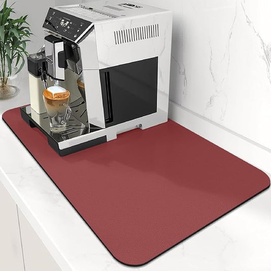 WISELIFE Coffee Mat Super Absorbent Dish Drying Mat Coffee Bar Accessories Match with Machine Large Drying Mats for Kitchen Counter 12" W x 19" L, Red