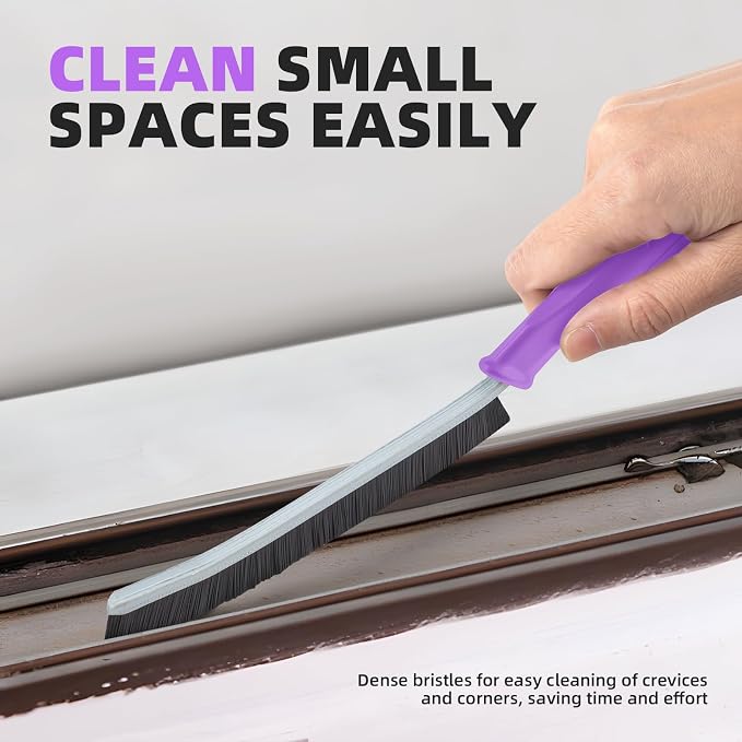 FOOGWEE Hard Bristle Crevice Cleaning Brush - Cleaning Supplies - Grout Cleaning Brushes for Household Use - Crevice Cleaning Tool for Bathroom, Home and Kitchen (3, Purple)