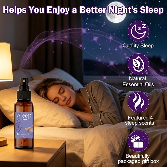 SCENTORINI Sleep Spray, 10.14 oz Calming Lavender Spray for Sleep | Lavender Essential Oil, 4 Pack Relaxing Aromatherapy Pillow Mist for Bedding Fabric, Liners, Sheets, Room Spray Air Freshener
