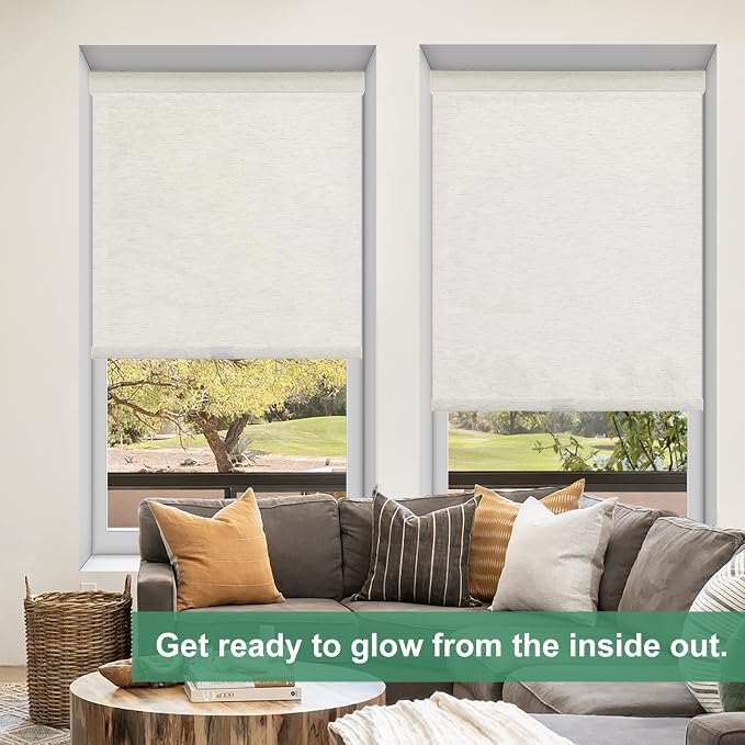 Tonature Cordless Light Filtering Roller Blinds for Window, Room Darkening Roller Windows Shades with Faux Linen Anti-UV Roller Blinds for Bedroom, Living Room, Home Office,Nursery(93"W x 64"H,Beige)