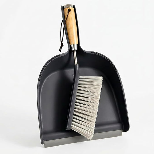 Hand Broom and Dustpan Set with Bamboo and Stainless Steel Handle, PET Bristles, Portable Cleaning Kitchen Countertops, Table Tops,Crumbs,beds,Sofas,Camping,Cars and Animal Cages