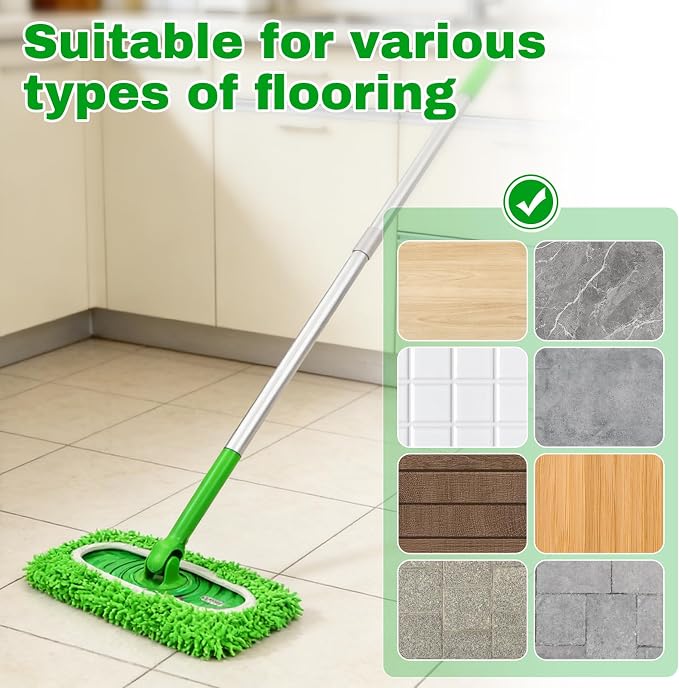 Septo 8Pcs Reusable Microfiber Mop Pads, Replacement Compatible with Sweeper Mop, Refills & Washable Dry Sweeping Cloths for Surface Hardwood Floor Cleaning(Grass Green)