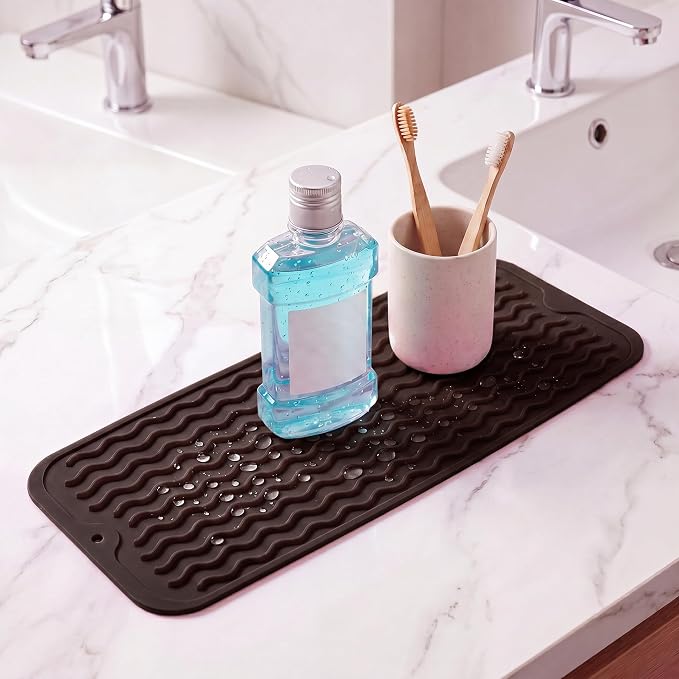 MicoYang Silicone Dish Drying Mat for Multiple Usage,Easy clean,Eco-friendly,Heat-resistant Silicone Mat for Kitchen Counter,Sink,Bar,Bottle,or Cup Coffee M 17 inches x 6 inches