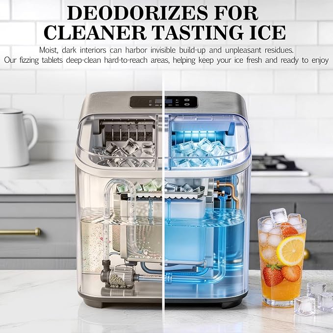 Bellaluce Ice Machine Cleaner Tablets, 32 Effervescent Descaling Tabs, Nickel Safe Cleaner for Countertop, Nugget, Portable & Commercial Ice Makers, Food-Grade Scale Remover for Fresh, Odor-Free Ice