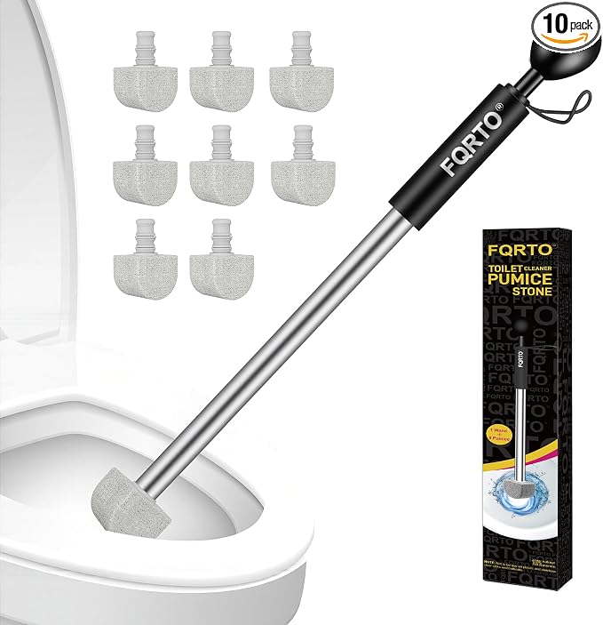 8-Pack Pumice Stone Toilet Cleaner with Long Handle - Hard Water & Limescale Remover, Non-Scratch Multi-Surface Scrubber, Disposable Refill Heads for Bathroom & Kitchen