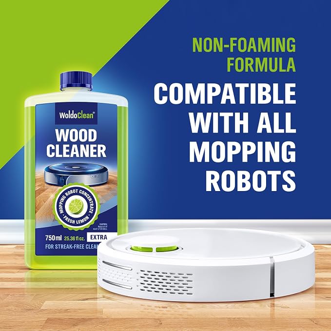 WoldoClean Wood Floor Cleaner for Robot Mops 25.36 fl.oz - pH-Neutral & Streak-Free, Compatible with Roborock, Dreame, Roomba, Tineco, Hardwood & Laminate Concentrate