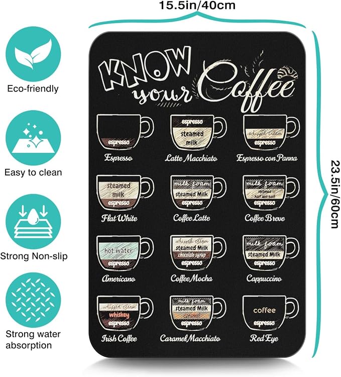 Fun Coffee Mat 23inx15in,Coffee Bar Mat for Countertops,Absorbent Hide Stain Anti-Slip Coffee Bar Accessories Fit Under Coffee Machine Mat,dish Drying Mats for Kitchen