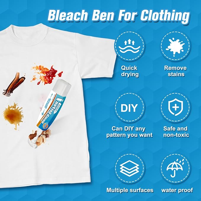 Bleach Pen for Clothes & Grout, 4 in 1 Dual-Tip Stain Remover Gel Pen with Precision Tip & Brush Head, Portable Travel-Size Cleaner for White Laundry, Bathroom Tile Lines, Mold & Mildew, Lemon Scent