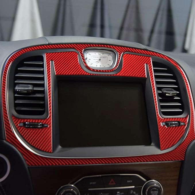 Navigation Display Surround Stickers Fit for Chrysler 300 2015-2023 | for Chrysler 300 / 300C / 300S / Limited/Touring/Base 2015-2023|Red Carbon Fiber|Central Console Cover Trim|Thick Overlay