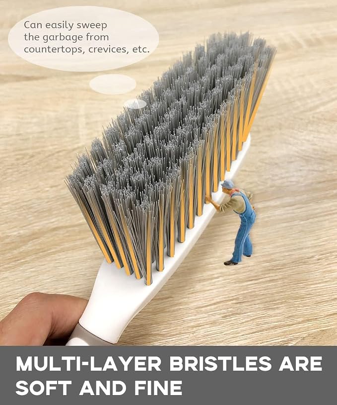 Dust Pan, Dustpan and Brush Set, Small Dust Pan and Brush Set, Hand Broom and Dustpan for Home, Handheld Angled Dust Pans and Brooms are Daily Cleaning Tools, 3 Pack Beige Brown