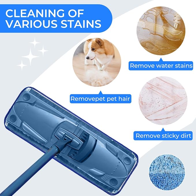 Wlich 3 Pack Microfiber Cleaning Pads are Compatible with Bona Mop,18 Inch Replaceable Mop Pad Refill,Washable & Reusable Blue Microfiber Mop Pads for Hardwood and Hard-Surface Floors | Washable Reusable Microfiber; Wet & Dry Cleaning; For Hardwood And...