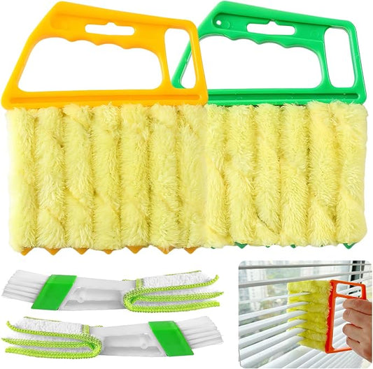 4Pcs Blind Cleaner Duster Tool Set with 7-Finger & 3-Finger Brushes，Washable Multi-Surface Dusting Kit for Wood Blinds, Venetian Blinds, AC Vents, Car Vents, Shutters & Fans (Yellow+Green)
