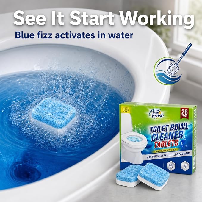 True Fresh Toilet Bowl Cleaner Tablets 26 Pack Deodorizer & Septic Safe Deep Cleaning, Odor Eliminator, Stain Remover for Long-Lasting Freshness Fresh Ocean Scent