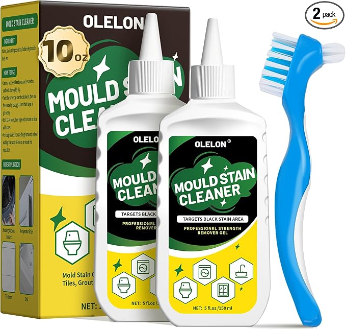 OLELON Mold Stain Remover Gel for Washing Machine Cleaner and Tile Grout | 2 Pack Mold Remover Gel for Washer Front Rubber Seal, Shower, Kitchen and Bathroom