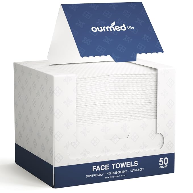 Ourmed Life Face Towels, 11"×9" Disposable Face Towel – Ultra-Soft, Thickened Facial Towelettes, Lint-Free Dry Wipes for Sensitive Skin, Ideal for Makeup Removal & Skincare (50 Count, 1 Pack)