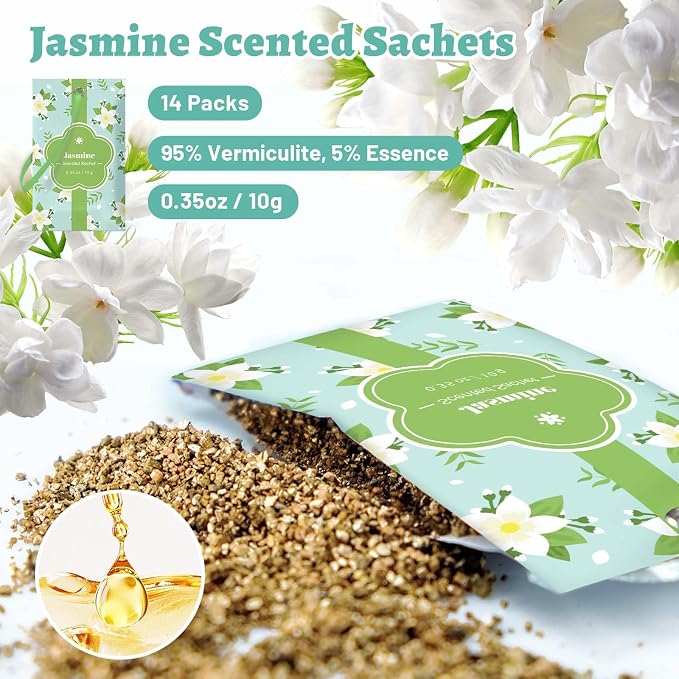 STRN Scented Sachets for Drawer and Closet, Jasmine Scent 14 Pack for Home | Long-Lasting Sachets, Small Space Air Freshener for Wardrobes