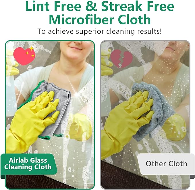 Airlab Glass Polishing Streak Free Miracle Cleaning Cloth, Sliver-Green | Lint Free Microfiber Cleaning Rags for Glasses Kitchen Dish Mirrors Easy Clean, 12 x 12 Inches, Pack of 6