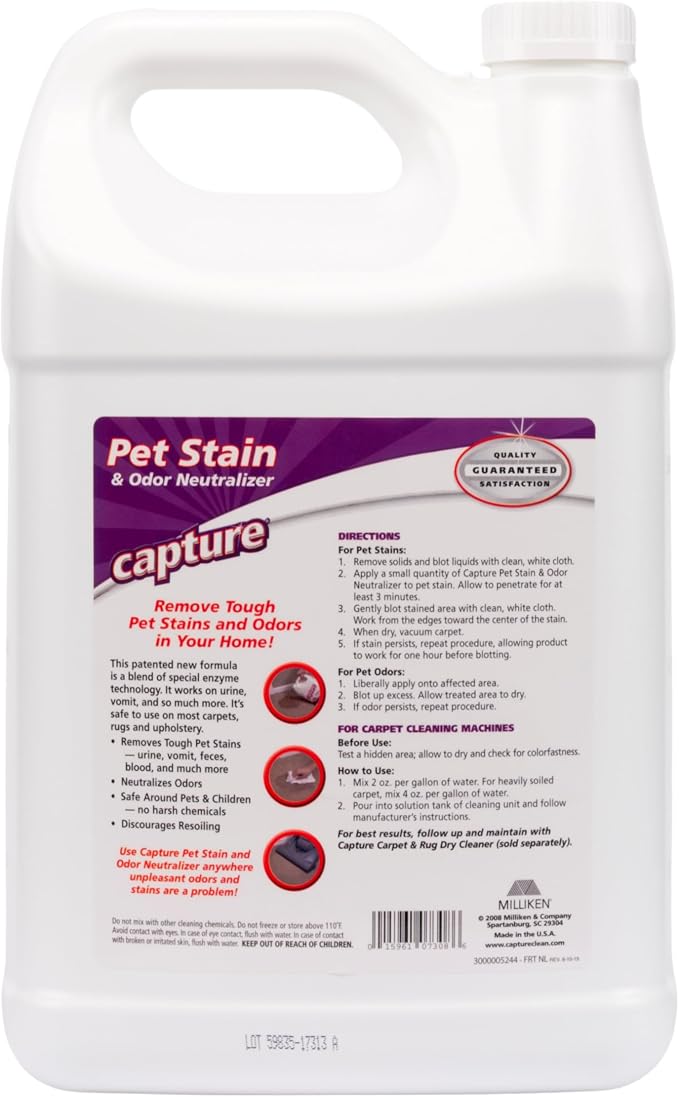 Capture Pet Stain & Odor Remover - Enzyme Pet Odor Eliminator for Home, Carpet Stain Remover for Cats & Dog Pee, Cat Urine Destroyer, Carpet Cleaner Spray - 1 Gallon