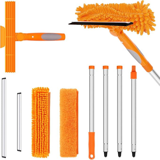 67" Squeegee Window Cleaner, 2 in 1 Professional Window Cleaning Tool Kit with Extension Pole, Window Washing Equipment with Rotatable Head for Indoor Outdoor Windows Car Glass